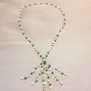 TURQUOISE WITH MOONSTONE AND PEARL LONG NECKLACE